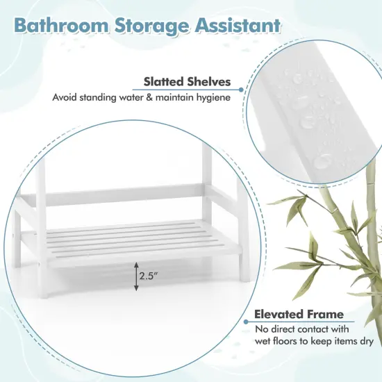 Costway Multifunctional 4 Shelf Bamboo Bookcase Ladder Plant Flower Stand Rack Storage White/Natural {6}