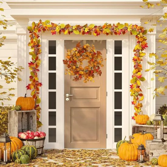 22 inch Artificial Fall Wreath - Orange Cape Gooseberry {4}