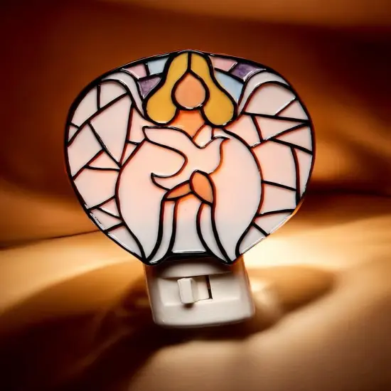 Angel Holding Dove Bird Mosaic Plug-In Nightlight, Religious Decor, Religious Gift {2}