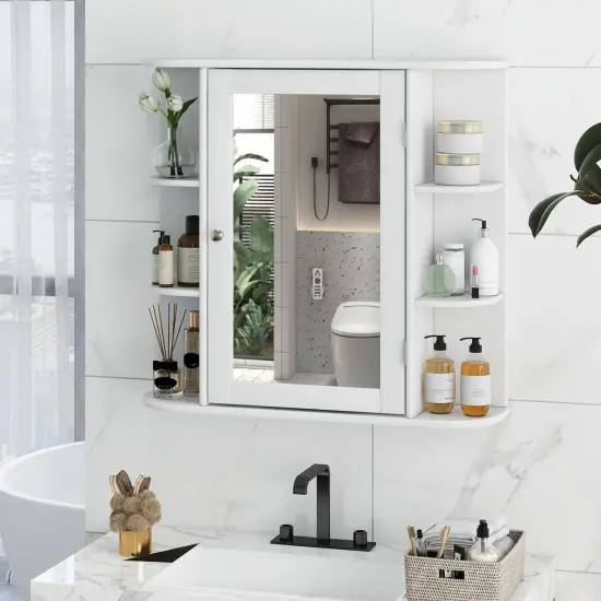 White Engineered Wood Wall Mount Bathroom Medicine Cabinet with 10 Shelves {2}