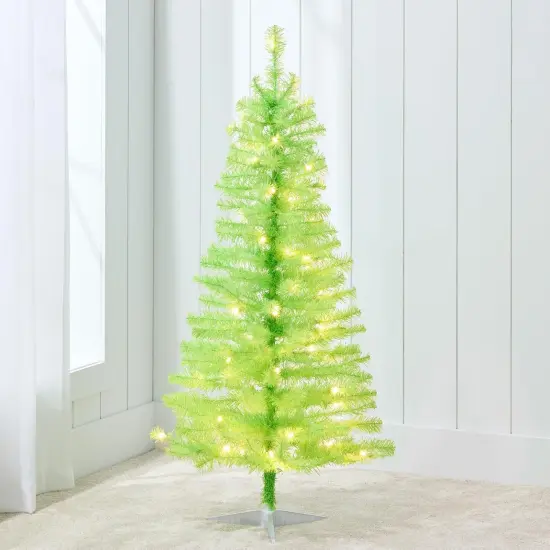 4ft Pre Lit Christmas Tree Mini Artificial Tree with Twinkling LED Lights for Bedroom or Apartment Lime Green {1}