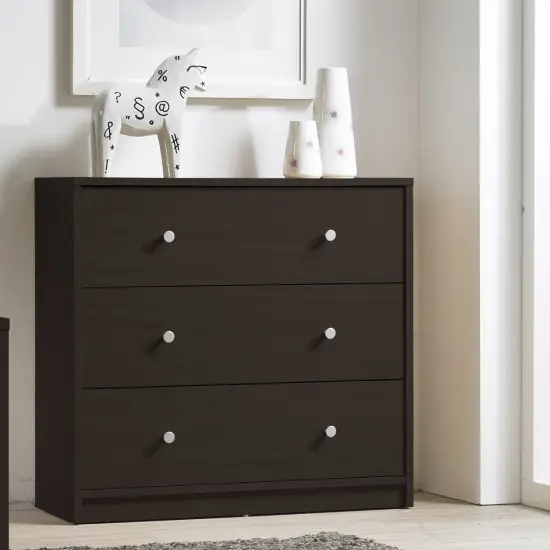 Modern 3-Drawer Chest Bedroom Bureau in Dark Brown Wood Finish {2}
