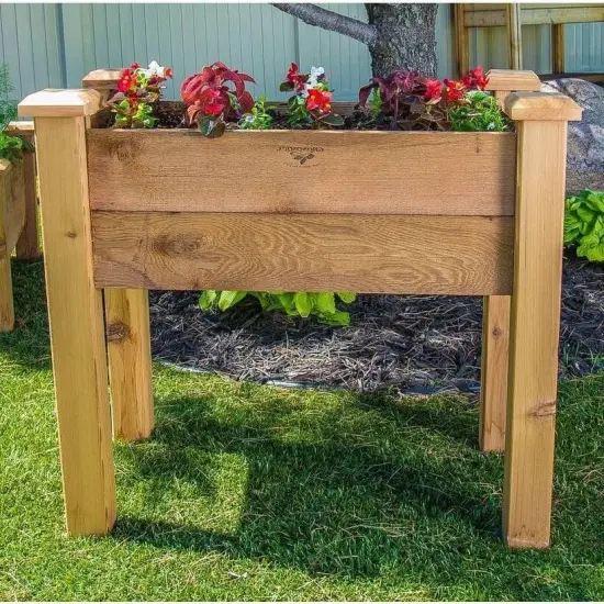 Natural Cedar Raised Garden Bed Planter Box 34" Tool-Free Assembly {3}
