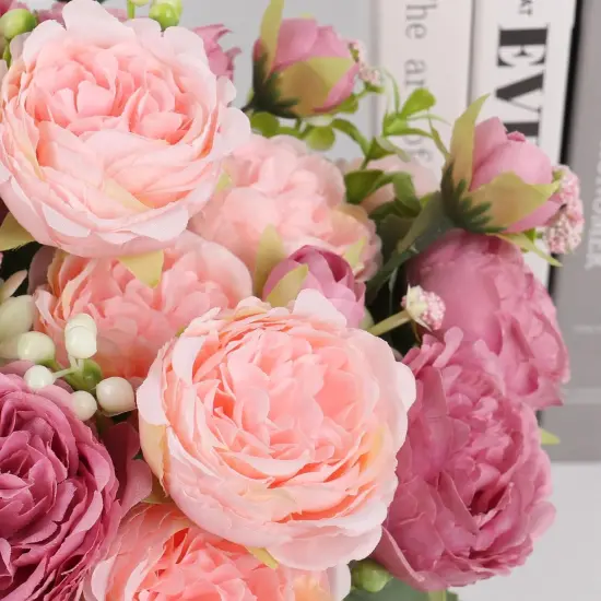 4 Bundles Artificial Peonies Silk Flowers (Mix Pink) {5}