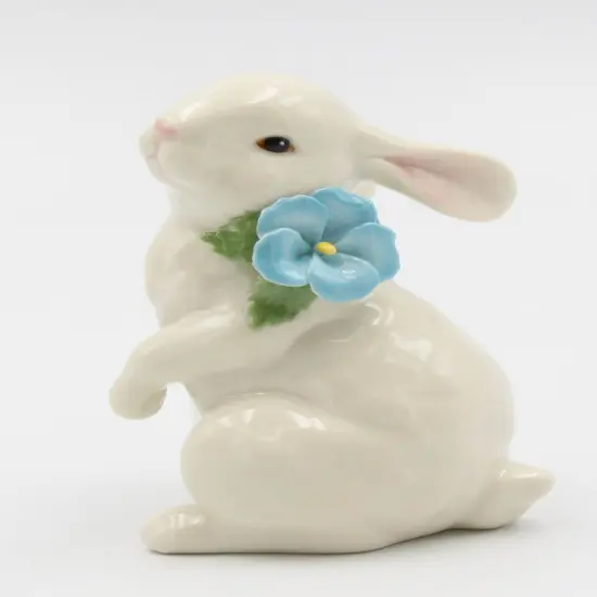 Ceramic White Rabbit with Blue Pansy Flower Figurine, Home D&eacute;cor, Gift for Her, Gift for Mom, Kitchen D&eacute;cor, Spring D&eacute;cor, Easter D&eacute;cor {4}