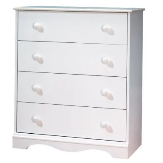 White 4 Drawer Bedroom Chest with Wooden Knobs for Baby Clothes Storage {1}