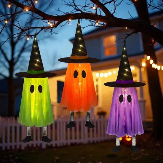 3 Packs Hanging Ghost Halloween Decor with String Lights {1}