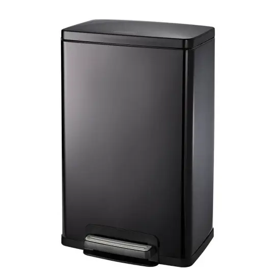 13-Gallon Stainless Steel Trash Can with Step-On Pedal and Soft-Close Lid for Bathroom Black {1}