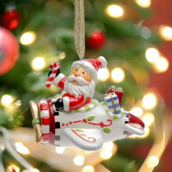 Ceramic Santa Flying Airplane Tree Ornament, Home Décor, Gift for Her, Him, Dad, Mom, Gift for Pilot, Christmas Décor {2}
