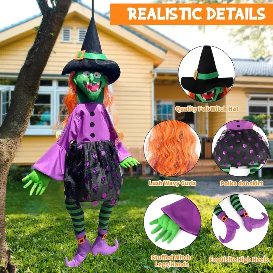 35 Inch Hanging Witch with Bendable Arms Decor {3}