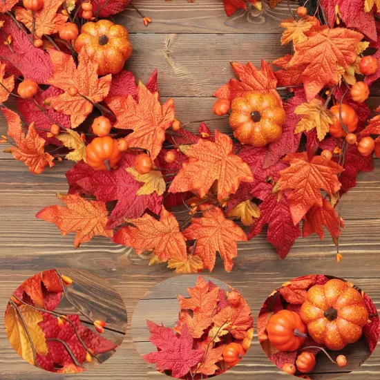 26 Inch Large Foldable Fall Wreath - Maple Pumpkin Wreath {3}