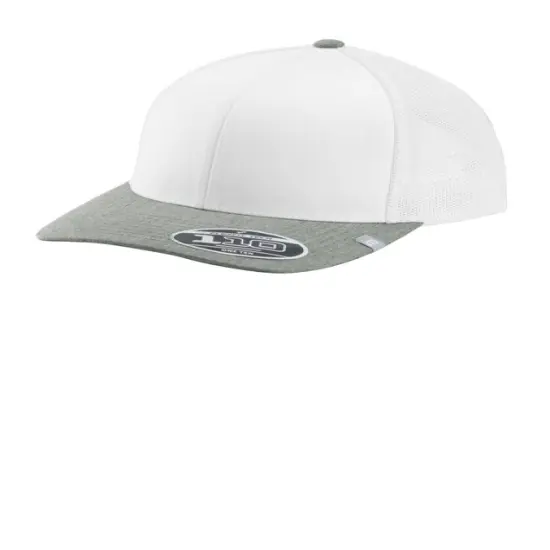 TravisMathew Cruz Colorblock Trucker Cap Structured Mid Profile Flexfit 110 with Breathable Mesh Heather Grey/ Black {4}
