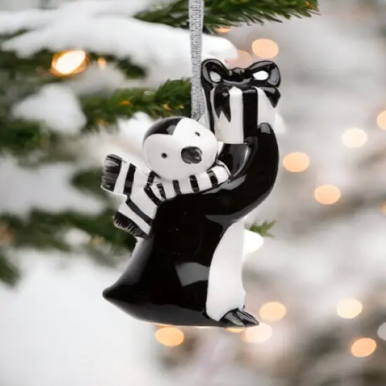Ceramic Christmas Decor Penguin With Gift Ornament, Home D&eacute;cor, Gift for Her, Gift for Mom, Kitchen D&eacute;cor, Christmas D&eacute;cor {2}