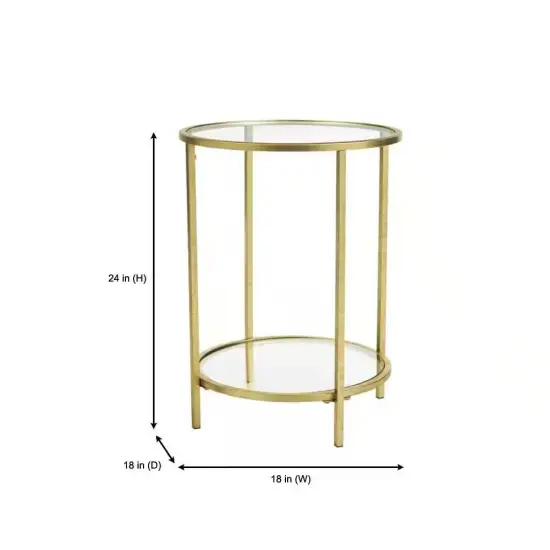 2-Tier Round Gold Metal End Table with Glass Top and Bottom Shelf for Living Room or Bedroom {2}
