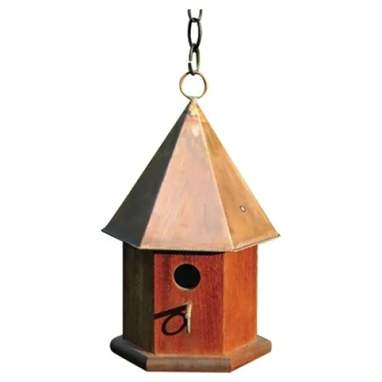 Brown Cypress Wood Songbird Birdhouse with Copper Roof, Perch and Hanging Loop {2}