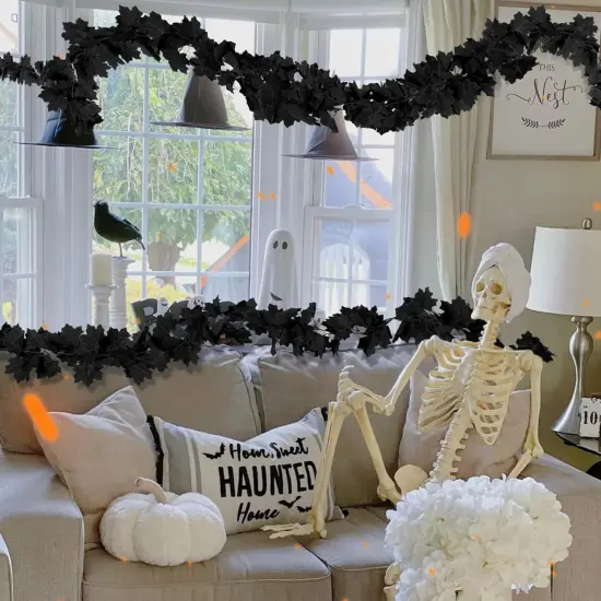 2 Pack Black Halloween Fall Maple Garland Artificial Autumn {5}