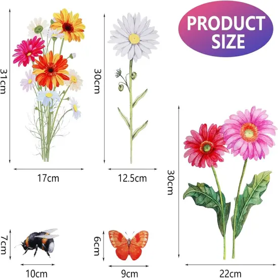 64 Pcs Flowers Butterflies Wall Decals (Colorful) {5}