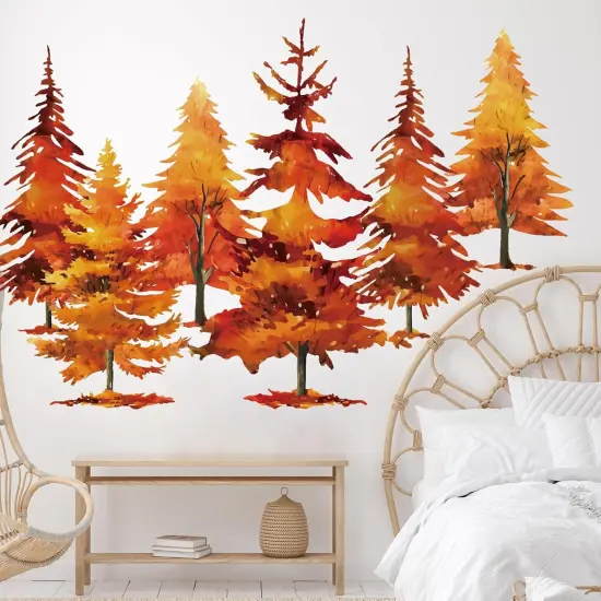 Fall Wall Stickers Watercolor Burnt Orange Maple Tree Wall Decals ,11.8 x 35.4 Inch, 3 Sheets {2}