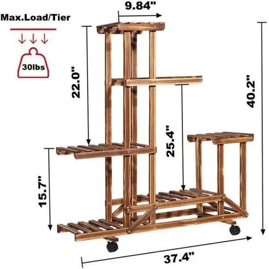 6-Shelf Wooden Plant Stand with Locking Wheels for Indoor Outdoor Use {5}