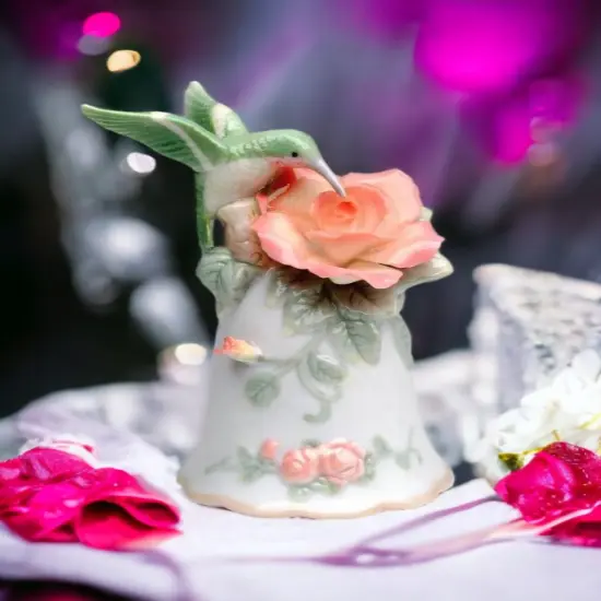 Ceramic Hummingbird With Rose Bell, Home D&eacute;cor, Gift for Her, Gift for Mom, Birdwatcher, Spring D&eacute;cor {2}