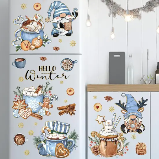 145 PCS Hello Winter Gnome Window Clings 9 Sheets {4}