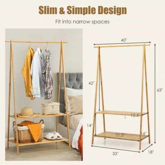 Natural Wicker Garment Rack with Shelves and Hanging Rod for Small Spaces {5}