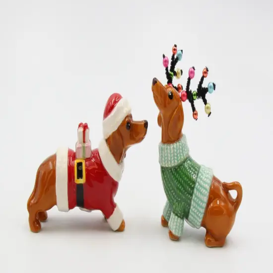 Ceramic Christmas Dachshund Weiner Dog Salt And Pepper Shakers, Home D&eacute;cor, Gift for Her, Gift for Mom, Kitchen D&eacute;cor, Gift for Dog Lover {2}