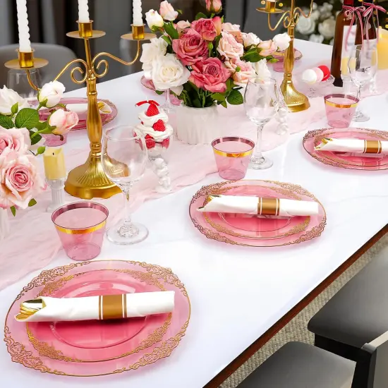 350PCS Silver Disposable Dinnerware Set &ndash; Plates, Cutlery, Cups & Napkins for 50 Guests {4}