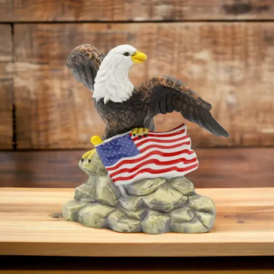 Ceramic Bald Eagle with American Flag Figurine, Home D&eacute;cor, Patriot Gift, Gift for Mom, Gift for Dad, Independence Day D&eacute;cor, July 4th {1}