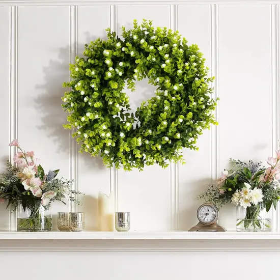 20" Boxwood Wreath Decorations for Home Artificial Wreath {3}