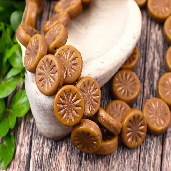 *15* 12mm Copper Washed Opaque Orange MustardAster Flower Coin Beads {2}