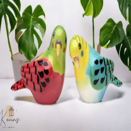 Ceramic Pink And Blue Parakeet Salt & Pepper Shakers, Home Décor, Gift for Her, Gift for Mom, Kitchen Décor, Birdwatcher Gift {1}