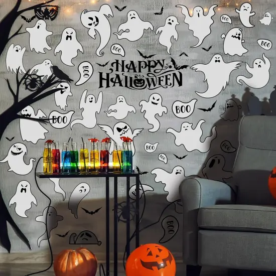 61 Pcs Halloween Ghosts Wall Stickers Decals Halloween Ghost Decorations {1}