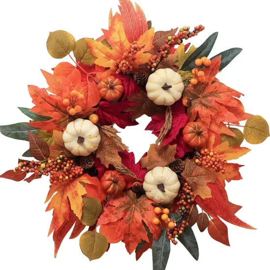 21" Fall Wreath with Maple Leaves and Pumpkin Berries {1}