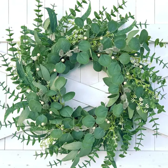 Spring Wreath 22 Inch Spring Summer Wreaths with Eucalyptus Leaves {1}