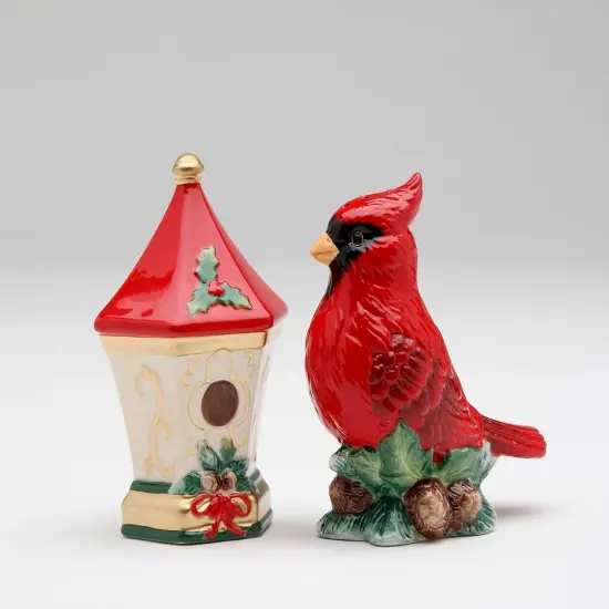 Ceramic Cardinal Bird & Bird House Salt & Pepper Shakers, Gift for Her, Gift for Mom, Kitchen Décor, Birdwatcher Gift, Christmas Decor {3}