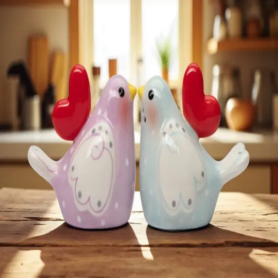 Ceramic Lovebirds with Heart Salt and Pepper Shakers, Romantic Kitchenware, Valentines Day Tableware Decor, Wedding Gift Idea, Anniversary Gift Idea {1}