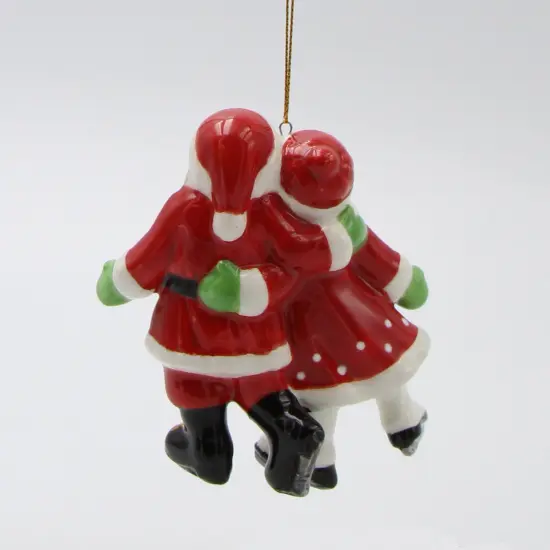 Ceramic African American Santa And Mrs. Claus Ice Skating Ornament, Gift for Her, Mom, Him, Dad, Christmas tree D&eacute;cor, Wall Decor {5}
