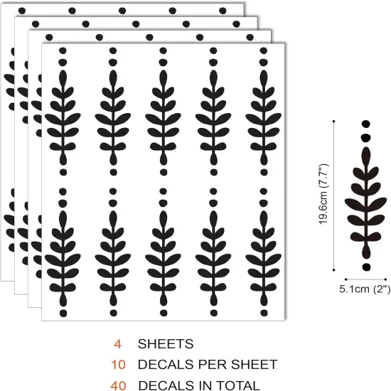 Floral Vinyl Leaves Wall Decals - Black {5}