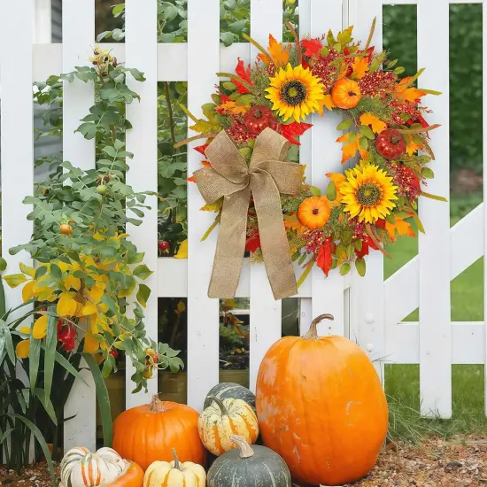 24-26 Inch Fall Wreaths with Lights (Orange-Light) {5}