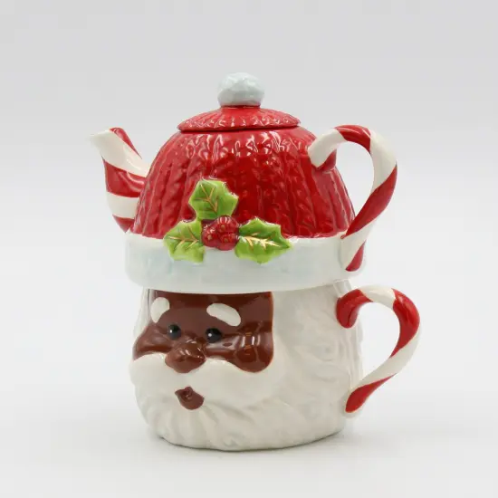 Ceramic African American Christmas Santa Claus Tea For One, Gift for Her, Gift for Mom, Tea Party Décor, Café Décor, Christmas Decor {5}