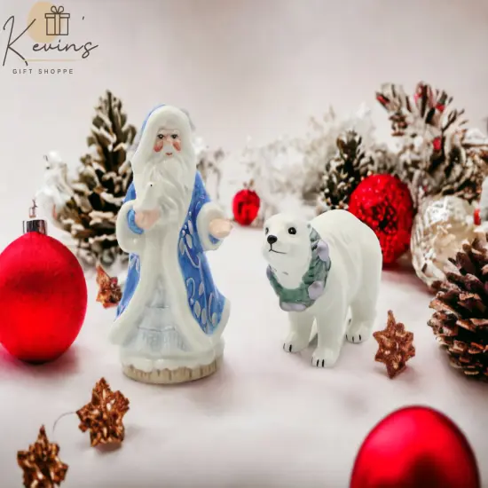 Ceramic Blue Santa & Polar Bear Salt And Pepper Shakers, Home D&eacute;cor, Gift for Her, Gift for Mom, Kitchen D&eacute;cor, Christmas D&eacute;cor {1}