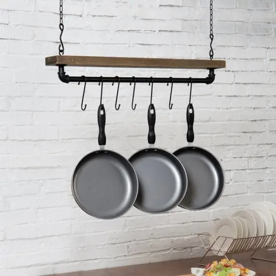 Ceiling Mounted Hanging Pot Rack Rustic Industrial Style {2}