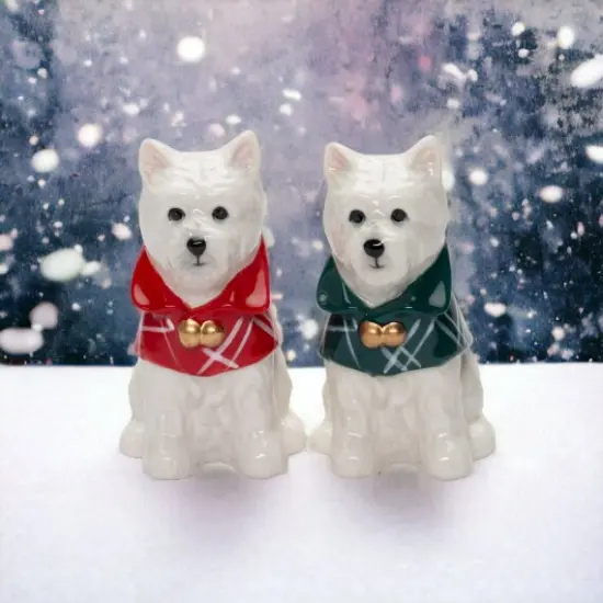 Ceramic Westie Dogs with Winter Capes Salt and Pepper Shakers, Home Décor, Gift for Her, Gift for Mom, Kitchen Décor, Christmas Décor {1}