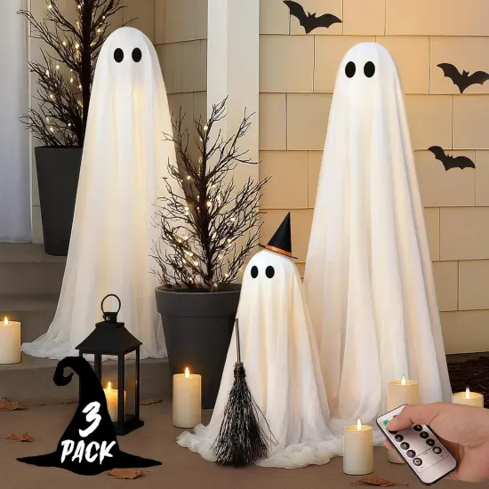 Set of 3 Light Up Spooky Ghosts Decoration with 8 Light Modes, Timer, Remote {1}