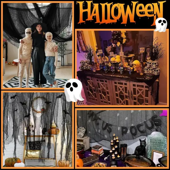 200" x 59" Halloween Spooky Cloth - Black Creepy Spooky Halloween Decorations {5}