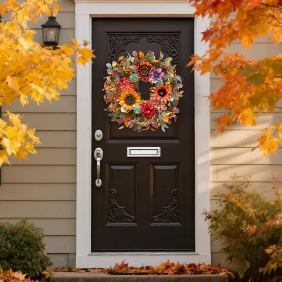 Fall Wreaths for Front Door Outside 24 Inch Large Autumn Wreath {4}