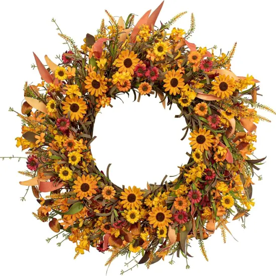 22 Inch Artificial Fall Wreath - Orange {1}