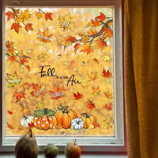 Fall is in The Air Maple Leaves Window Clings 9 Sheets, Autumn Pumpkin Patch {3}