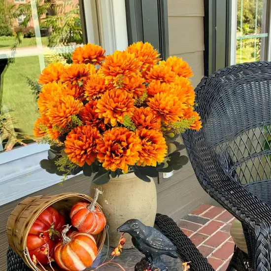 2PCS Fake Mums Fall Floral Silk Chrysanthemums Table Decor {5}